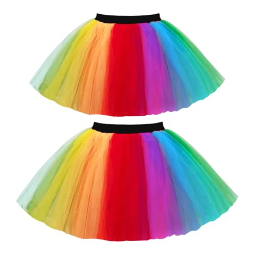 TUONYIS 2 Pieces Tutu Skirt,Ladies Neon Tutu Skirt Fancy Dress,Neon Rainbow Tutu,80s Fancy Dress Dance Skirt for Girls Women 80s Party Outfit, Halloween 1980s Party(Rainbow)