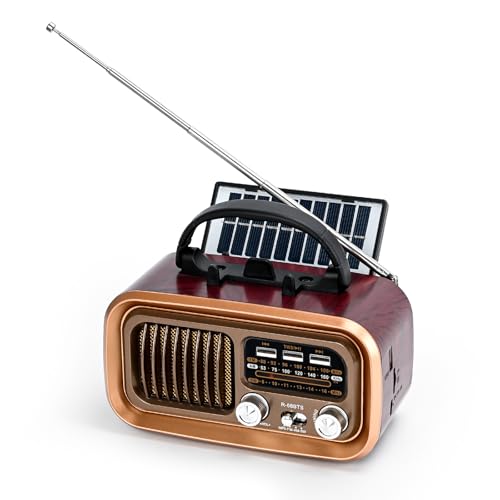 Radio retro portable AM/FM/SW avec Bluetooth et recharge solaire couleur dore