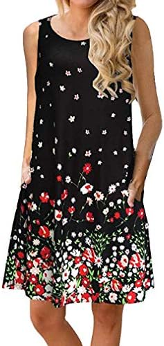 SherosaWomens Summer Floral Print Sundress Short Sleeve Pockets Casual Loose Swing T-Shirt Dress