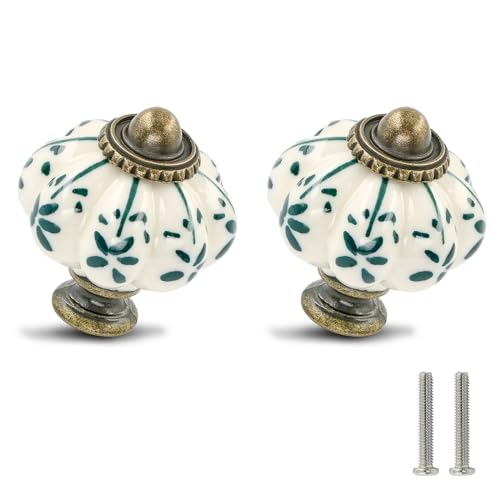 Zernmiarder Ivory & Green Pumpkin Knobs 12 Pack Ceramic...