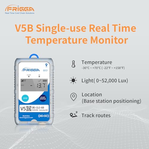 Image of Frigga V5B 4G /5G Real Time Temperature Data Logger Single Use 28800 Points 60 Days Remote Digital Temperature Recorder Positioning Monitor for Pharmacy Transportation Medical Industry