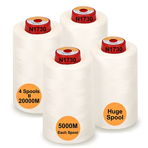 New brothread - 28 Opciones - 4 Bobinas Grandes de 5000M hilo de coser de poliéster todo propósito 40S/2 (Tex27) para coser, acolchar, patchwork, remalladora y overlock - Natural