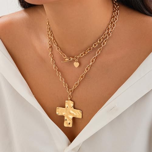 Chunky Cross Necklace for Women Non Tarnish Bold Cross Necklaces Thick Chain Pendant Necklace Jewelry Halloween Accessories for Women3