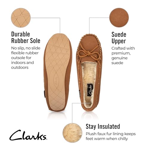 Clarks Clarks Women's Suede Moc Indoor and Outdoor Slipper (9 W US, Cognac)