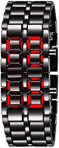unequetrend Fashion Black Full Metal Digital Lava Wrist Watch Iron Metal Red LED Samurai for Men Boy Sport Simple Wathes