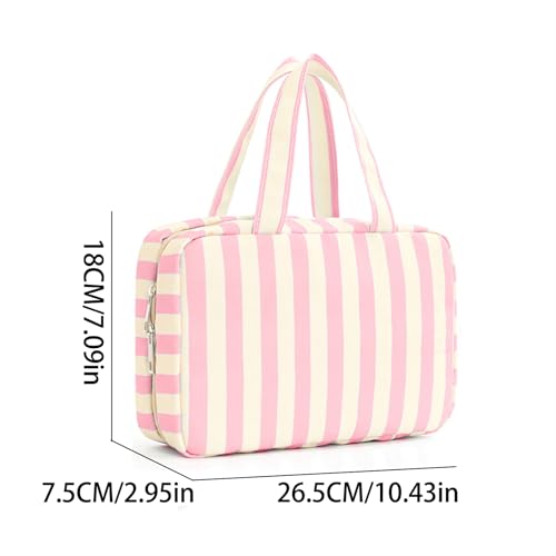 Toiletry Bag for Women Travel Water-resistant Cosmetic Bag Fashion Stripes Makeup Bag with Hanging Hook Preppy for Store Toiletries Cosmetic Accessories Large Capacity Pink2