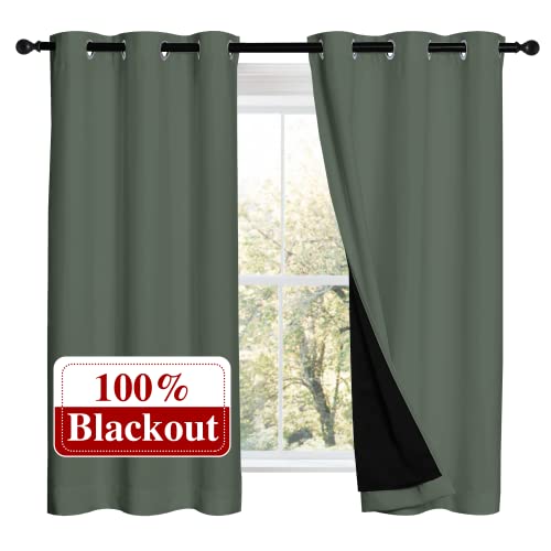 Image of NICETOWN 100% Blackout Curtains 54 inches Long, Double-Deck Completely Blackout Window Treatment Thermal Insulated Lined Drapes for Small Window (Dark Mallard, 1 Pair, 42 inches Width Each Panel)