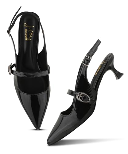 Image of JM LOOKS Women Pointed Toe Slingback Kitten Heels Fashion Buckle Strap Elegant Dress Pumps Shoes