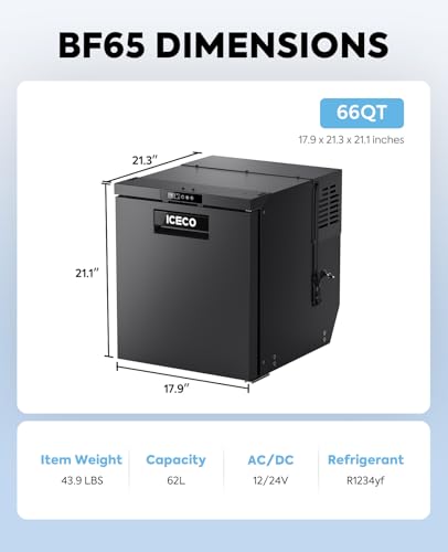 Image of ICECO BF65 12 Volt Refrigerator, RV Refrigerator with Secop Compressor, 66 Quart(2.2cu.ft) Car Fridge Freezer, APP Control, 12 /24V DC Compressor Refrigerator, Electric Cooler for Truck, RV, Yacht