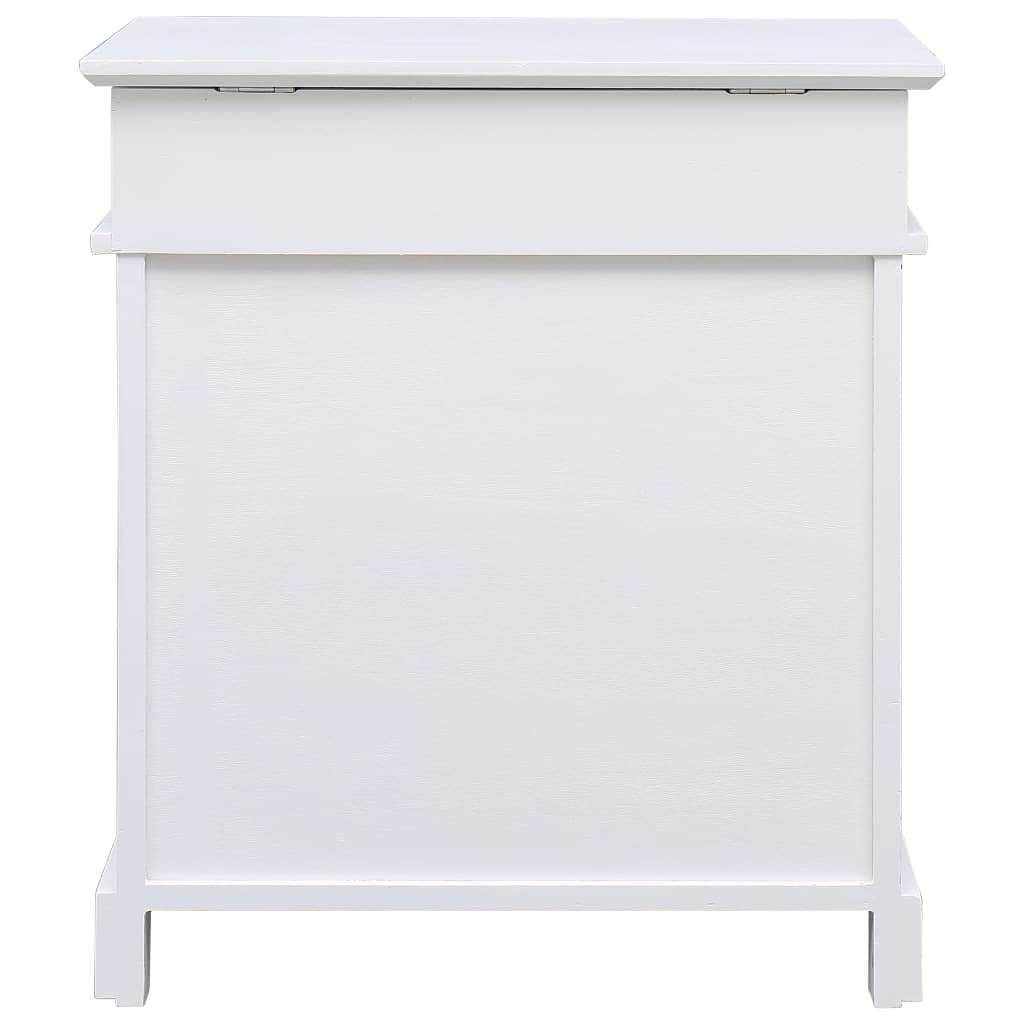 Szafka na buty, biała, 50 x 28 x 58 cm, drewno paulownia, system przechowywania z uchylną półką i miejscem do przechowywania akcesoriów do butów, trwała szafka do przedpokoju zapewnia porządek