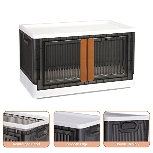 Storage Bins With Lids - Collapsible Storage Bins, Clear Black Wardrobe Closet Organizer, 19Gal Stackable Toy Storage, Foldable Plastic Storage Container With Door, Crate For Book Storage (3 Pack) #TOP2