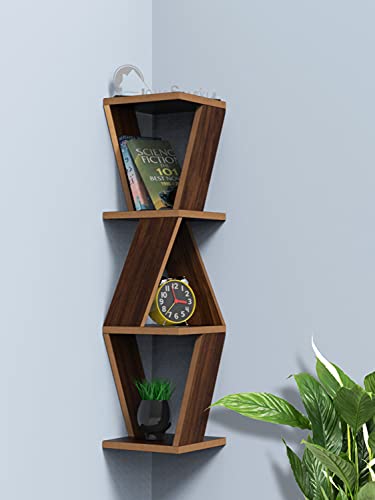 Image of Home Sparkle Triangular Corner Wall Shelf MDF Wall Shelf Rack Wall Mounted Floating Shelves (Dark Brown)