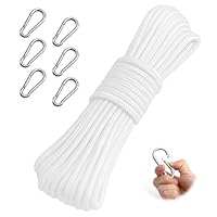 APOMOONS 20M Fahnenmast Zubehör Seile, 6mm Flaggenseil aus Starkem Polyester, Sonnensegel Seil, Rope für Bootsseil Zugseil Haus Außenbereich, Fahnenseil Wetterfest mit 6 Karabinerhaken (Weiß)