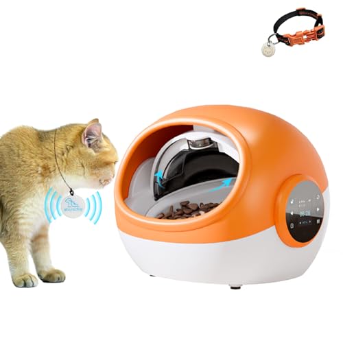 Automatic Cat Feeder with Collar Sensor, RFID Tag for Multi-Pet Identification, Microchip Pet Feeder & Customizable Feeding Schedule for Prescription & Wet Food