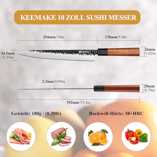 Sushi-Messer Keemake Sashimi Japanisches Fischmesser mit 25 cm Klinge