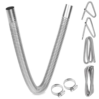 Glarks 3Pcs Stainless Steel Exhaust Pipe Set Including 1pcs 23in Long 1in Diameter Stainless Steel Exhaust Pipe and 2pcs Hose Clamps, Fuel Tank Diesel Gas Vent Hose Flexible Exhaust Tubing