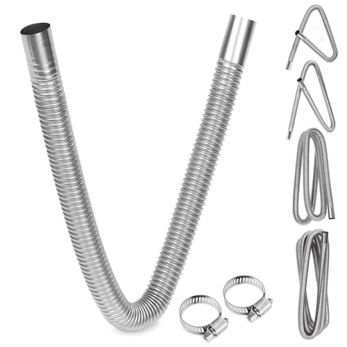 Image of Glarks 3Pcs Stainless Steel Exhaust Pipe Set, Includes 1pcs 23in-Long 1in-Diameter Stainless Steel Exhaust Pipe, 2pcs Hose Clamps, Fuel Tank Diesel Gas Vent Hose Flexible Exhaust Tubing
