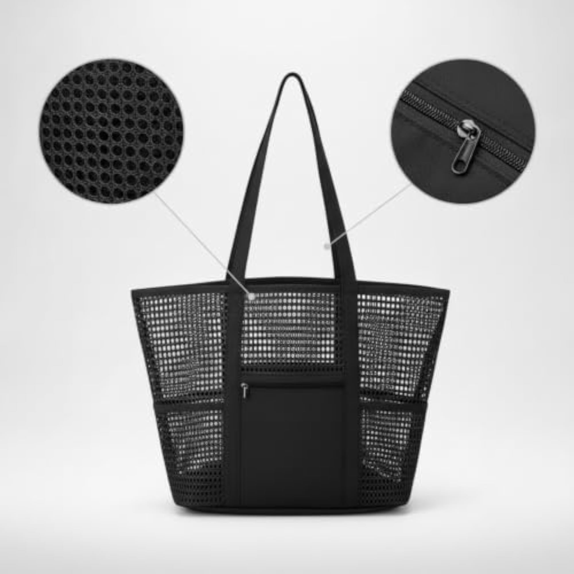 Breathable Mesh Beach Tote Bag with Zip Pocket