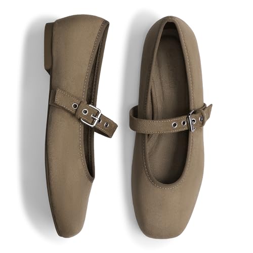 Image of Rihero Mesh Ballet Flats for Women Square Toe Mary Jane Flats Comfortable Casual Ballerina Shoes