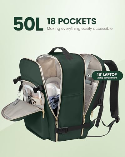Image of LOVEVOOK 50L Travel Backpack Flight Approved Carry on Backpack,3 Packing Cubes,Waterproof Personal Item Travel Bag,TSA Carry on Luggage Suitcase Travel Essentials,Gifts for Women & Men,fits 18 inch Laptop