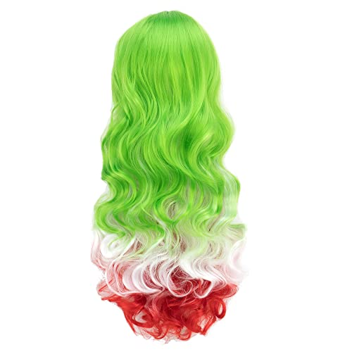 IMISSU Flag Color Design Hair Cosplay Wigs with Bangs Halloween Costume Wig (IT Flag Green White Red) - Image 4