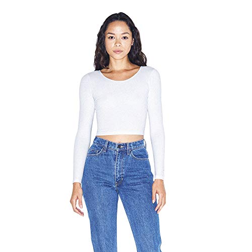 American Apparel Women's Cotton Spandex Jersey Long Sleeve Crop Top, White, X-Small