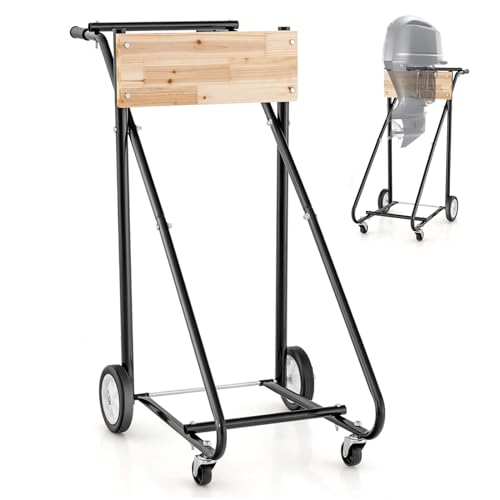 Byroce Outboard Boat Motor Stand 330 LBS Heavy Duty Engine Carrier Portable Cart Dolly with 4 Wheels for Storage Motor Transportation & Repair Maintenance Outboard Motor Stand (Black & Natural)