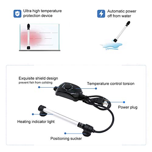 boxtech Aquarium Heater, 50W/100W/300W Explosion Proof Submersible Thermostat with Adjust Knob and 2 Suction Cups Suit Marine Saltwater and Freshwater (100w Suit for 10-30 Gallon)