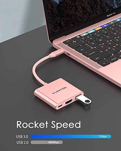 LENTION 3-in-1 USB-C Hub with Type C, USB 3.0, HDMI Compatible 2022-2016 MacBook Pro 13/14/15/16, New Mac Air/Surface, ChromeBook, More, Multiport Charging & Connecting Adapter - Rose Gold (C14)