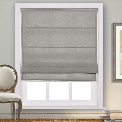 cololeaf Customize Linen Roman Shades for Kitchen Windows White, Roman Shade Blind for French Doors with Windows Blackout Insulated Roman Shade, Install Hardware Included, Rock Grey, 1 Piece