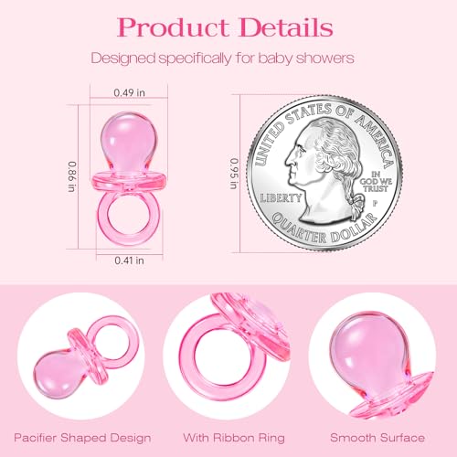 Image of XINHUIDALSQ 150 Mini Acrylic Pacifiers for Baby Shower Game, 0.86 Inch Bulk Chupones para Gender Reveal Party Favors Table Decoration (Pink)