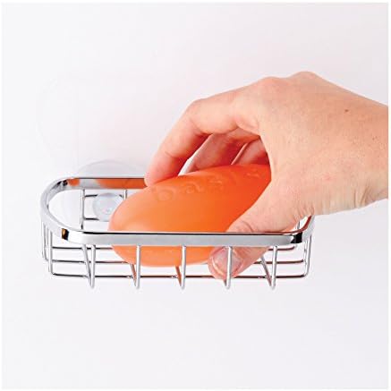iDesign Gia Suctions Soap Dish Holder for Shower, With two Strong Suction Cups, Chrome