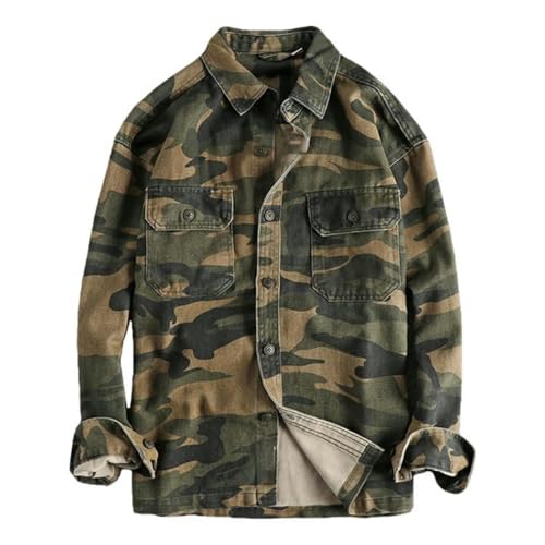Chemise de travail à manches longues homme coton épais vintage Amekaji délavé hiver