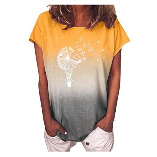 T-shirt damer oversize kortärmad – t-shirt damer med tryck – sport bomull basic skjorta kvinnor Tie-Dye skjorta stora storlekar blus tunika sommar toppar tonåring flickor eleganta toppar damblusar, GUL, 4XL