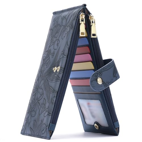 GAEKEAO Womens Wallet Slim Bifold RFID Blocking Floral Vegan Leather Ladies Multi Card Holder Wallet with Zipper Pocket