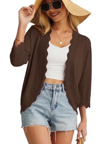 Image of GRECERELLE Womens Summer Cardigan Lightweight Casual Cropped Knit Shrugs Tops for Dress Summer Evening Wedding (Coffee,L)