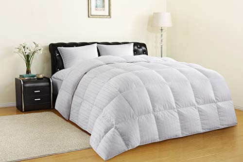 Allrange All-Season 75% White Down Quilted Comforter Duvet, 300TC 100% Cotton Dobby Stripe