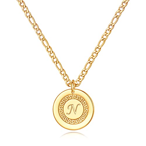LUXEJEW Mens Necklace - Gold Letter N Initial Necklace for Men Women Stainless Steel Figaro Link Chain Initial Pendant Necklaces Mens Jewelry Gifts for Men Son Dad Husband Boyfriend