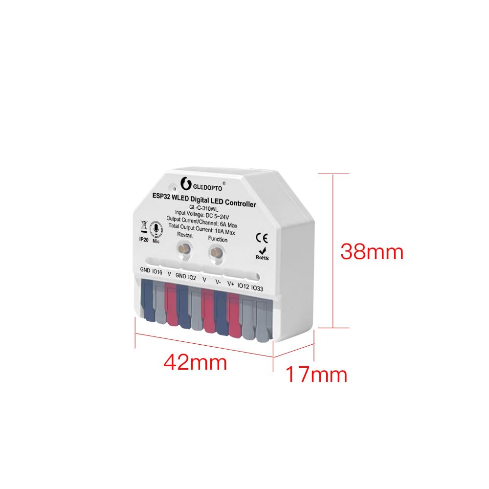 GL-C-310WL 5-24V ESP32IC+RGB WLED Phantom Color Digital Strip Light Controller 5-24 Rhythm with Sound DIY - Image 2