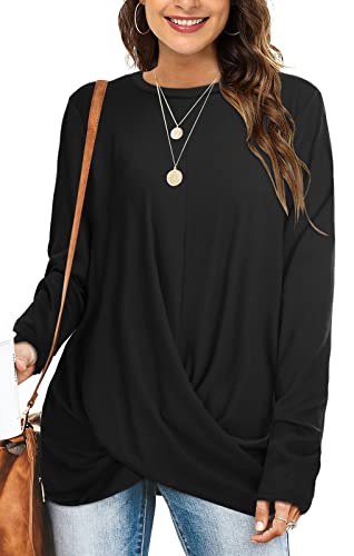 TOMEEK Camiseta Mujer Camiseta Manga Larga para Mujer Camiseta Oversize Casual Túnica Tops Camisa Mujer Blusones Tallas Grandes Otoño, Negro, Talla M Cover