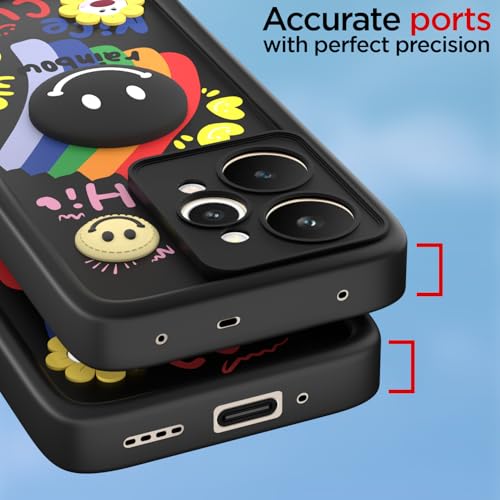 Image of Pikkme Back Cover for Realme 15 Pro 5G | Soft Silicone| Cute Rainbow Smile & 3D Cartoon Flower Design | Shockproof Raised Camera Protection Bumper Case (Black)