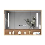 CARTMAミラーキャビネット 洗面化粧台 木製 照明付き 薬キャビネット 薄型 厚さ12cm 大容量ロッカー LEDライトとミラー付き 曇り止め 壁掛け鏡 扉付き タオル掛け付き 吊り戸棚 洗面所 壁面収納 多機能バスルーム 浴室収...