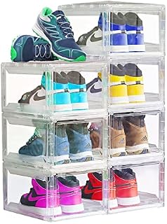 NUKied Shoe Storage Box 3 Pack Transparent Clear Stackable Plastic Shoe Boxes Stackable Shoe Organizer with Lids for Men and Women 37x26x20cm (clear)