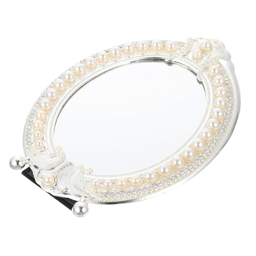 VILLCASE Retro 7-inch Silver Pearl-Trimmed Makeup Mirror Desktop Dressing Table