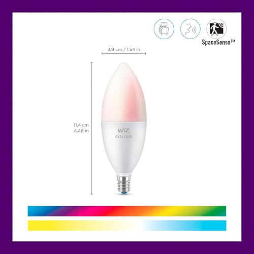 Image of WiZ 40W B12 Candle Bulb Light, 6-Pack Smart Bulbs, Indoor E12 LED Color Changing Lights, Connects to Wi-Fi, Control with Voice, App, Activate by Motion, Matter Compatible