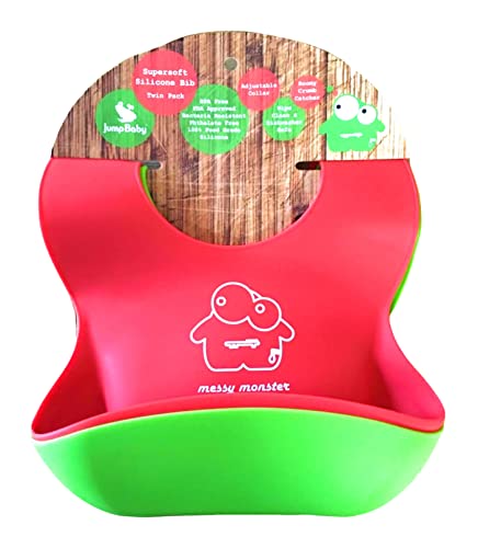 Jump Baby Silicone Feeding Bibs 2 pack. BPA free, adjustable, waterproof, soft. Suitable for 6 months to 3 years.