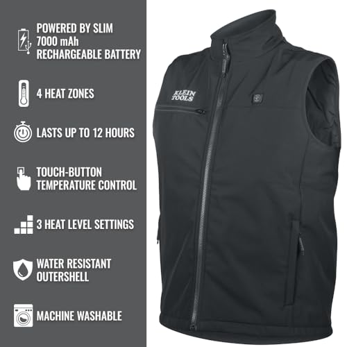 Image of Klein Tools Lightweight Heated Vest with Battery Pack Included, for Outdoors and Jobsite