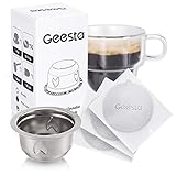 Geesta Refillable Coffee Capsule Kit- Reusable Stainless Steel Vertuo Pod with 50 Foil Lids, Spoon,...