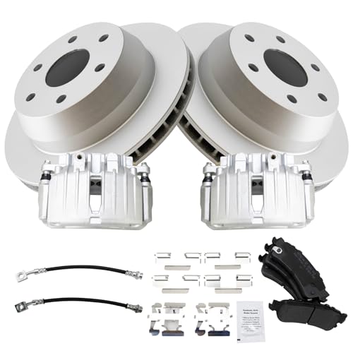 Image of TRQ Rear Brake Pad and Rotor Set Semi Metallic Coated Rotors Calipers Compatible with 2002 Cadillac Escalade Escalade EXT 2000-2001 GMC Yukon XL 1500