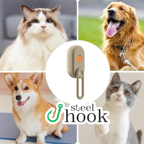 Escova Pet 3 em 1 para Cães e Gatos – Vaporizada, Recarregável, Cabo Ergonômico e Remoção de Pelos e
